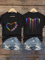 Women's Dog Paw Heart Print Casual T-shirt