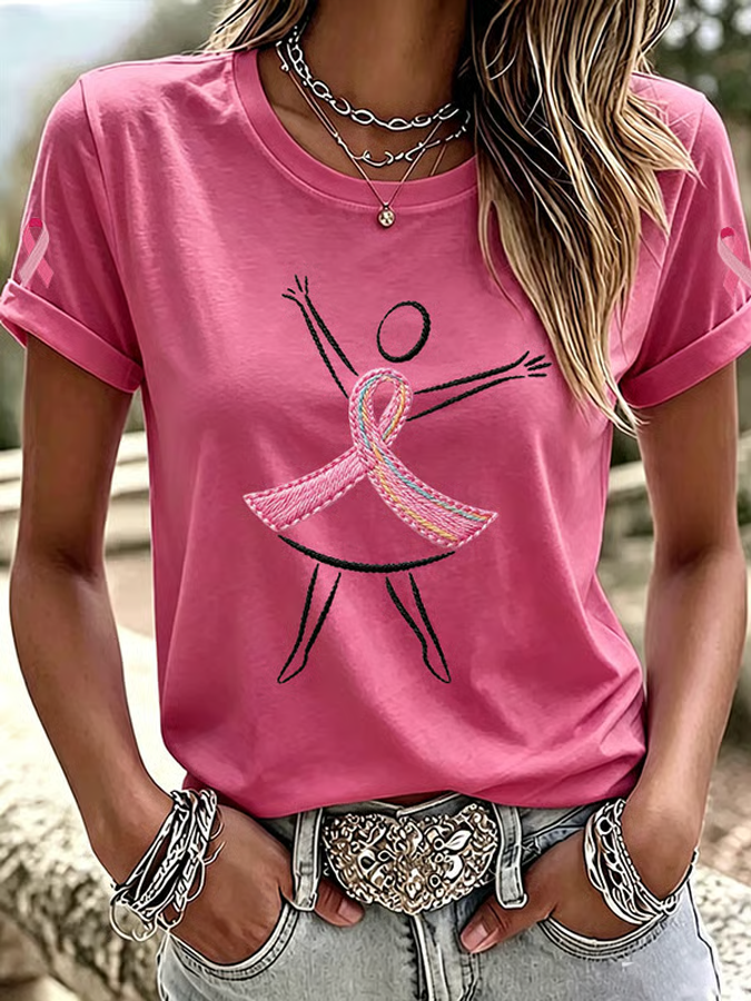 Women'S Breast Cancer Awareness Printed Casual T-Shirt