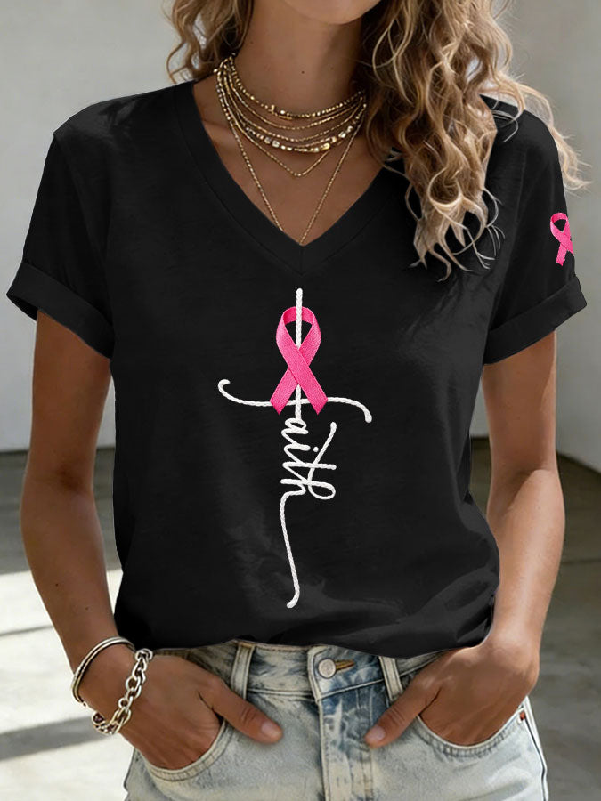 Women'S Pink Faith Printed Casual T-Shirt