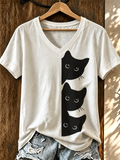 Women'S Cat Printed V-Neck T-Shirt