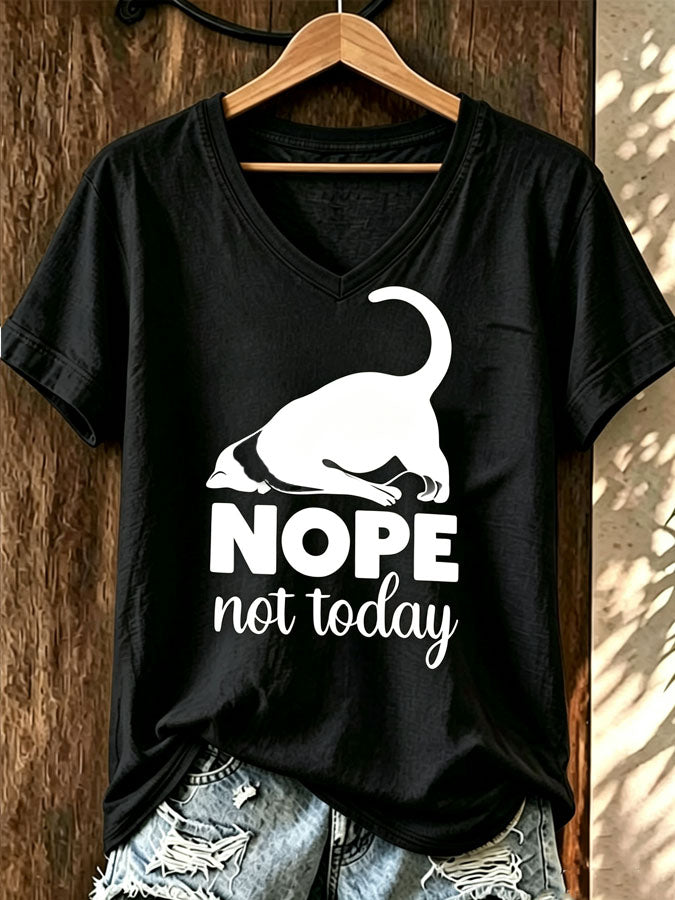 Women'S Cute Cat Printed Casual V-Neck T-Shirt