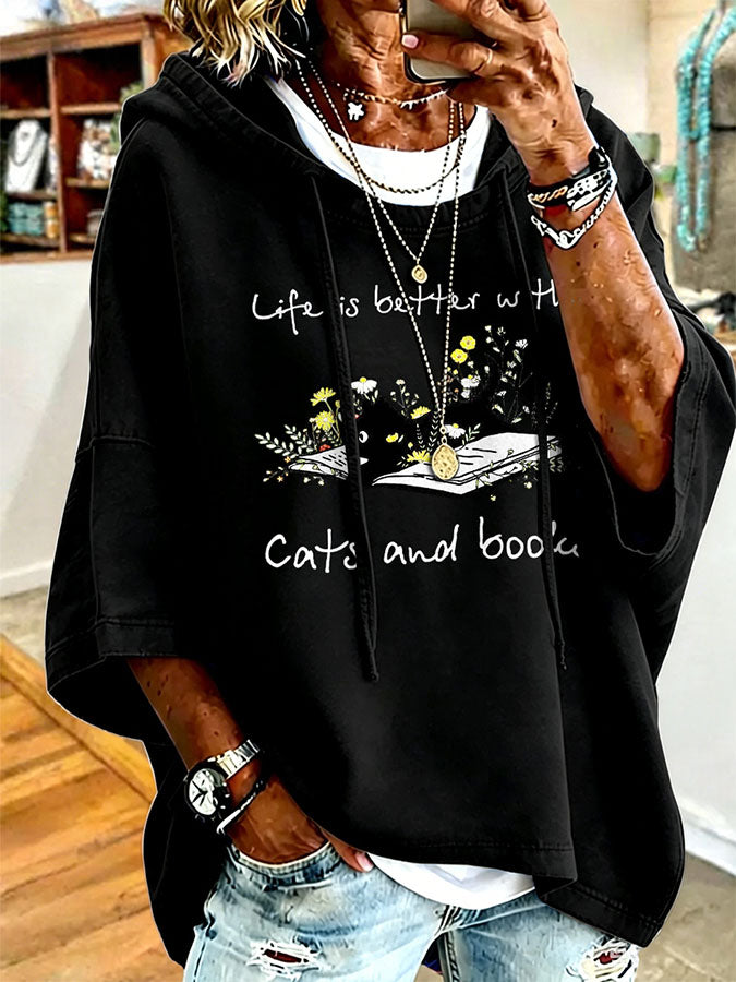Women's Life Is Better With Cats And Books Print Sweatshirt