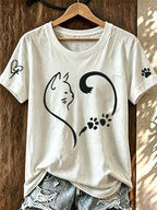 Women'S Fun And Cute Cat Claw Printed Round Neck T-Shirt