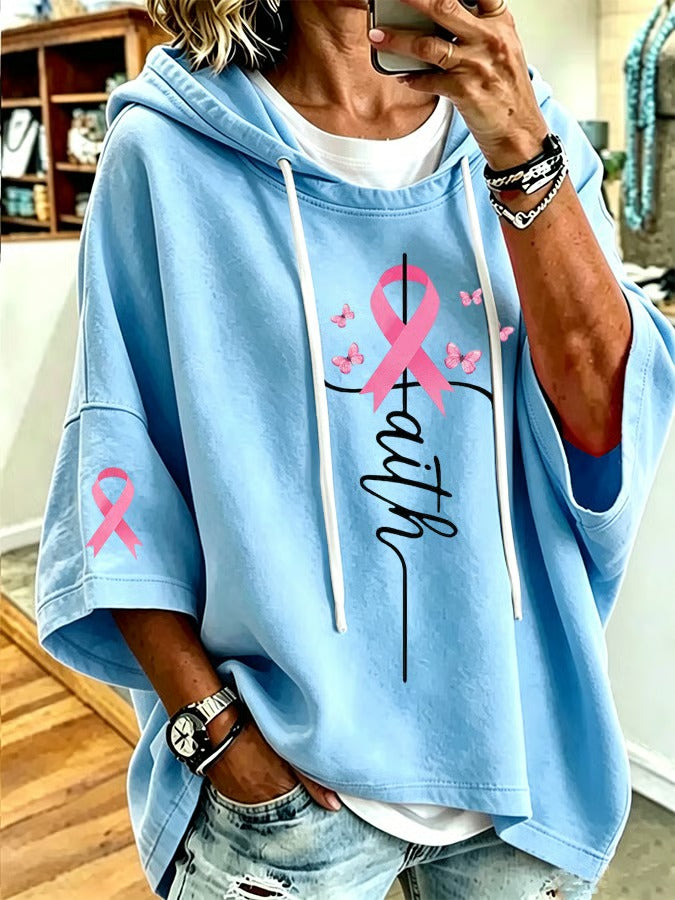Women's Breast Cancer Print Loose Sweatshirt