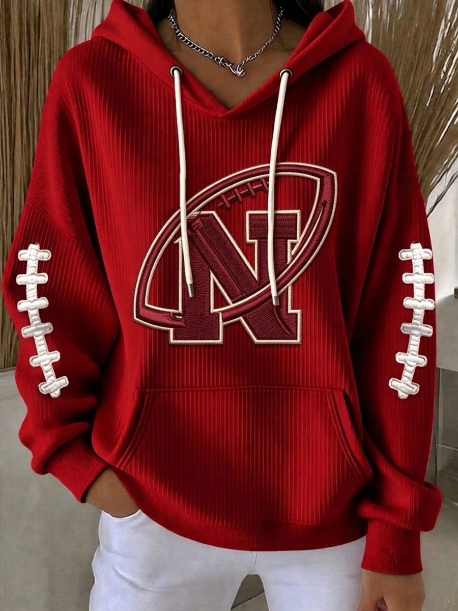 Women'S Football Print Hooded Sweatshirt