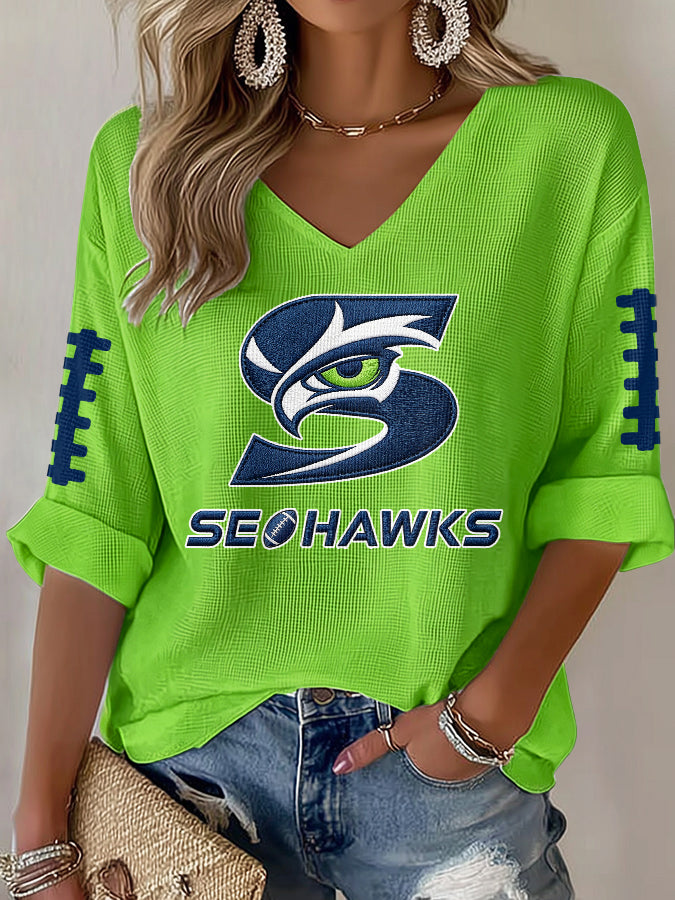 Women'S Football Print Waffle Top