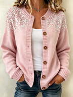 Women's Casual Pink Gradient Printed Knitted Cardigan Top