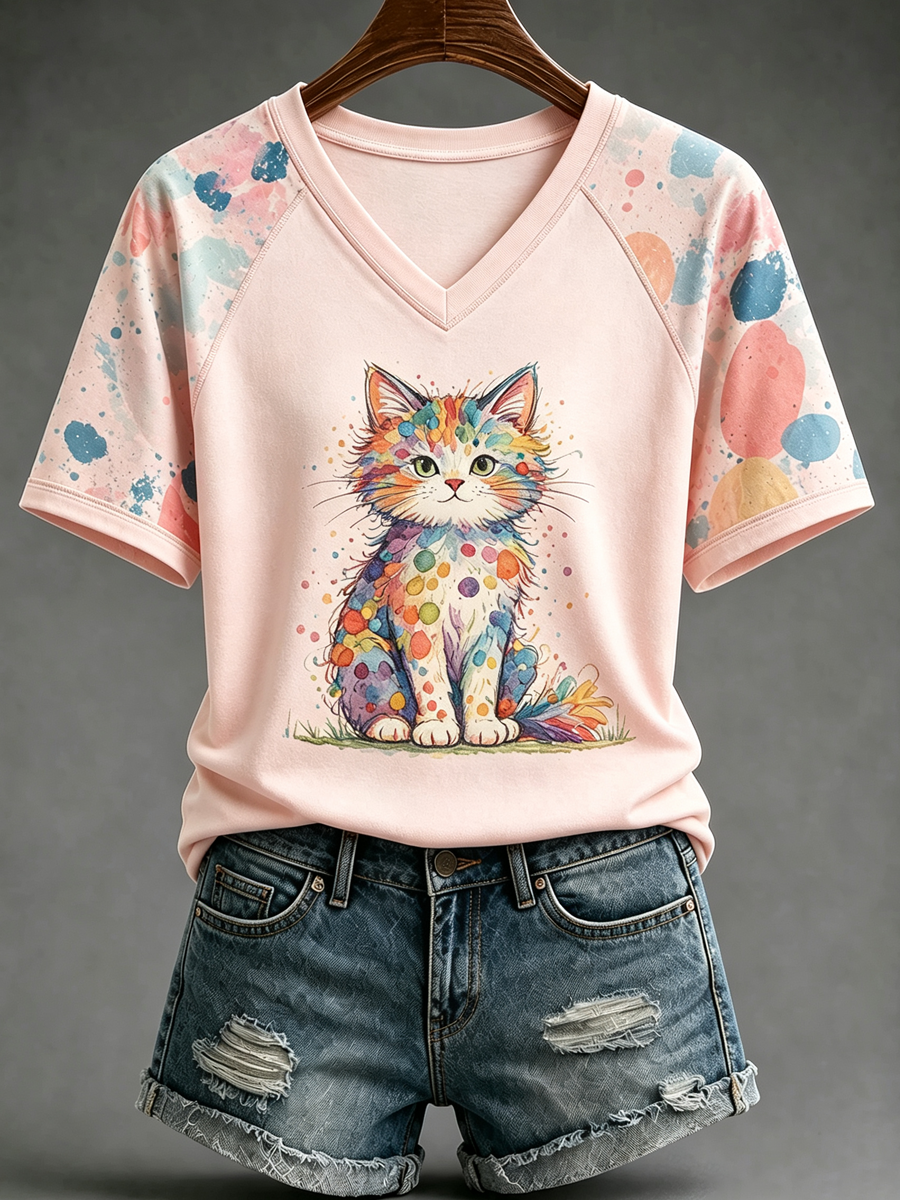 Women's Funny Cat V-Neck T-Shirt