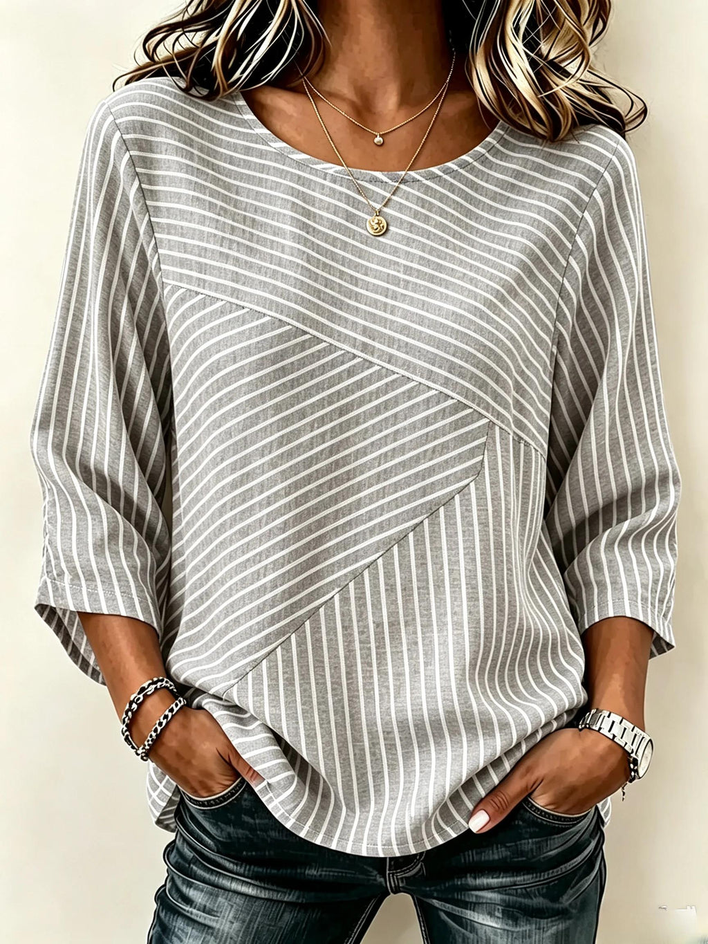 Women's Striped Round Neck Casual Top