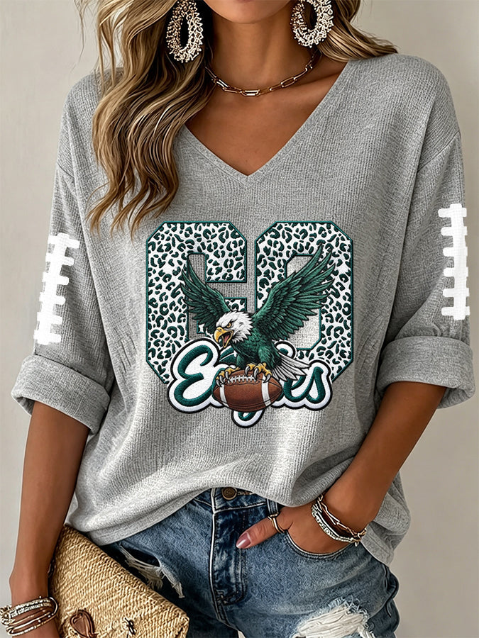 Women'S Football Print Waffle Top
