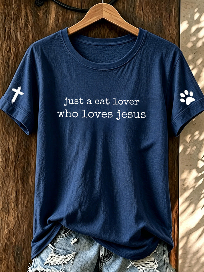 Women's Love Cat Jesus Printed Casual T-shirt