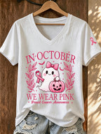 Women'S In October We Wear Pink Print T-Shirt
