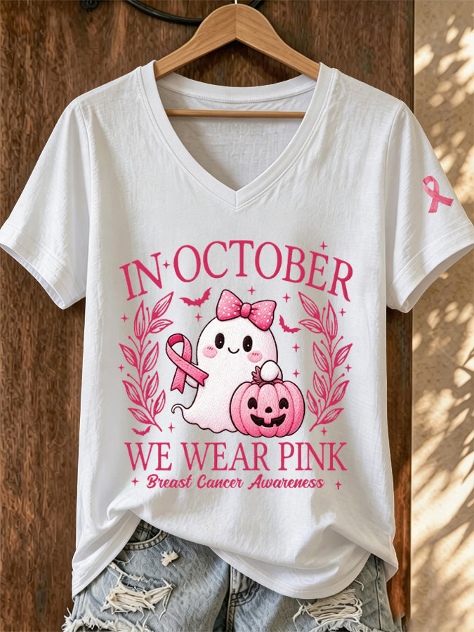 Women'S In October We Wear Pink Print T-Shirt