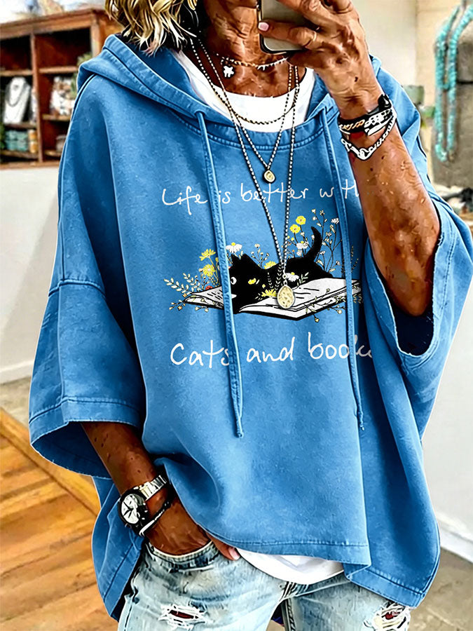 Women's Life Is Better With Cats And Books Print Sweatshirt