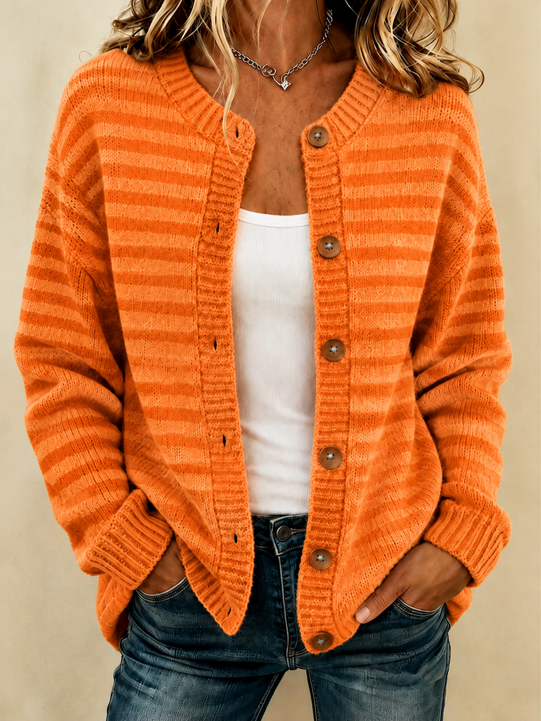 Women'S Casual Striped Knitted Cardigan