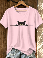 Women'S Retro Cat Print T-Shirt