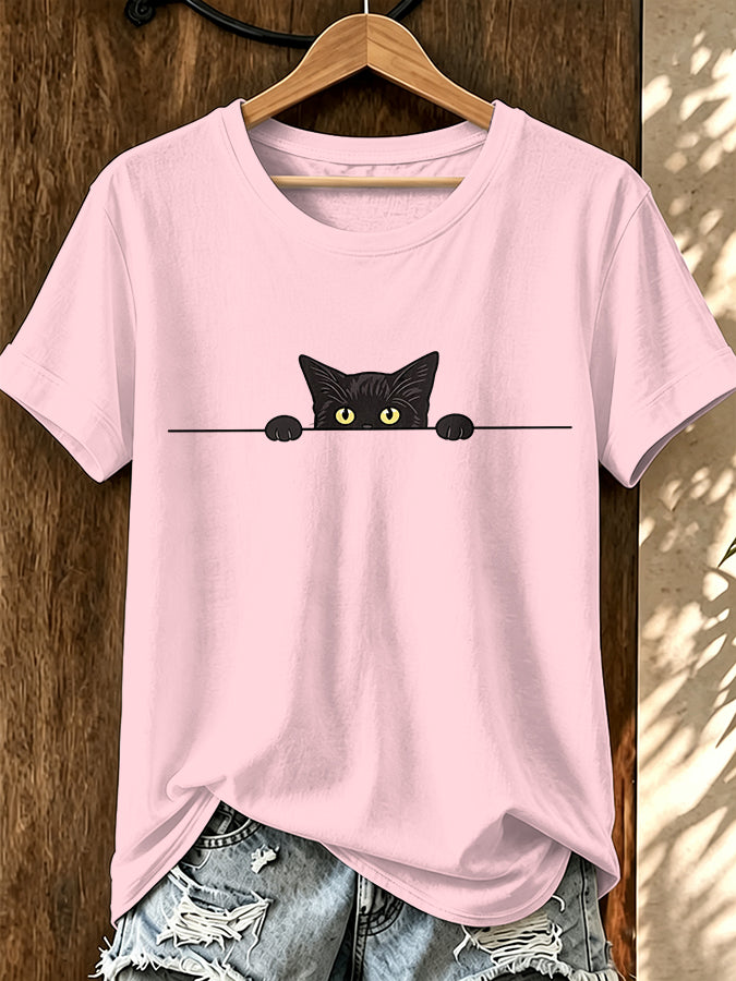 Women'S Retro Cat Print T-Shirt
