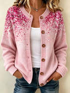 Women's Casual Pink Gradient Printed Knitted Cardigan Top