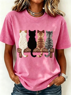 Women's Animals Cat Printed Fashion Loose Short Sleeve T-Shirt