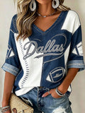 Women's American football V-Neck Three-quarter sleeve T-shirt