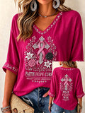 Women'S Breast Cancer Printed V-Neck Short Sleeve T-Shirt