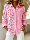 Women'S Pink Print Lapel Long Sleeve Shirt