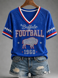 Women's Football  Printed V-neck T-shirt