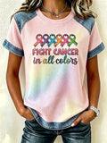 Women's Casual Cancer Awareness Month Printed Waffle T-shirt