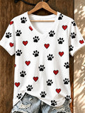 Women's Heart Paw Print Casual T-shirt