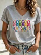 Women'S Casual Cancer Promotion Month Multi Color Round Print Short-Sleeve T-Shirt
