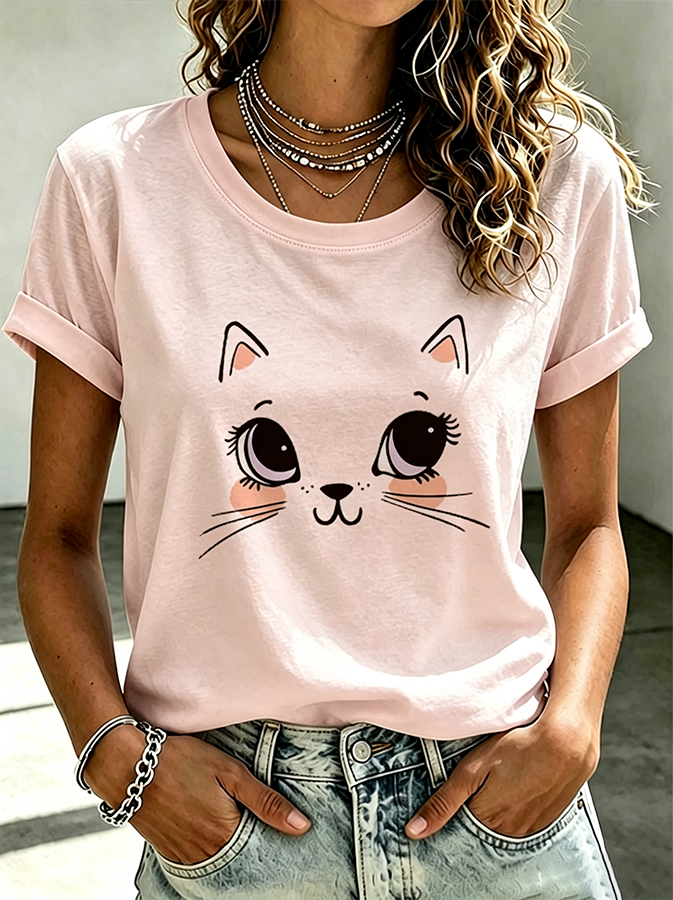 Women'S Cat Printed Casual T-Shirt