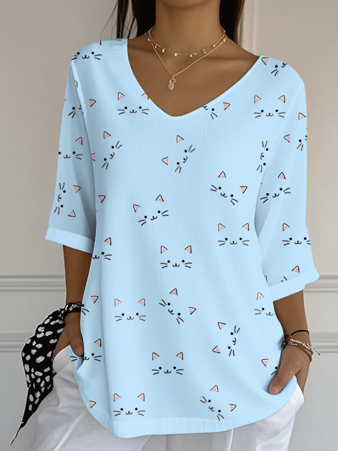 Women'S Cat Printed Casual T-Shirt