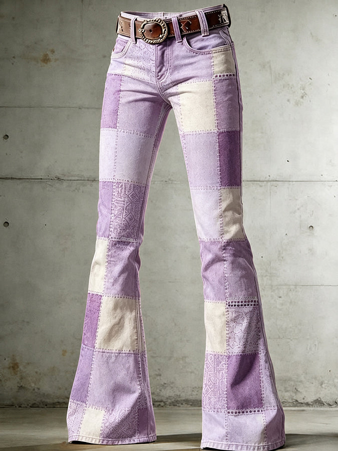 Women's Retro Daily Art Plaid Flared Pants