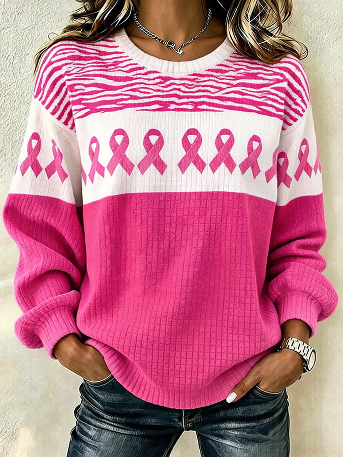 Women's Casual Breast Cancer Print Pullover Sweatshirt