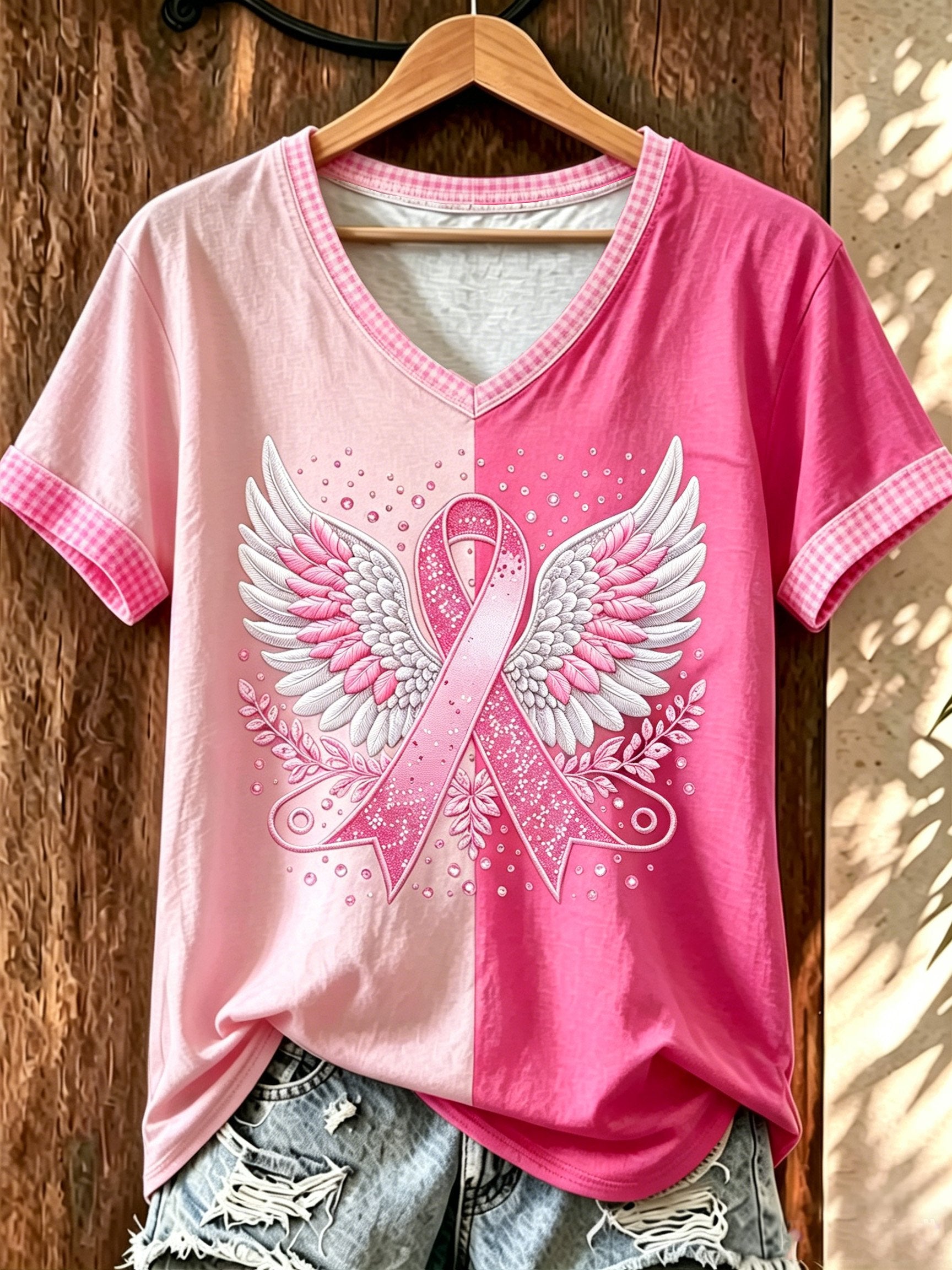 Women'S Breast Cancer Promotional Print Short Sleeved T-Shirt