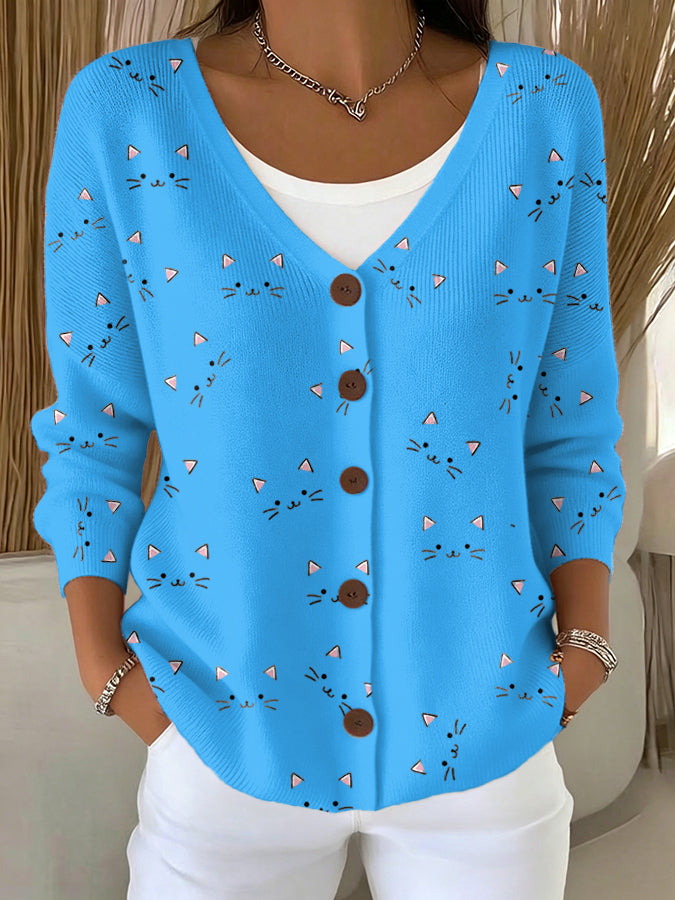 Women'S Cat Printed Casual Cardigan