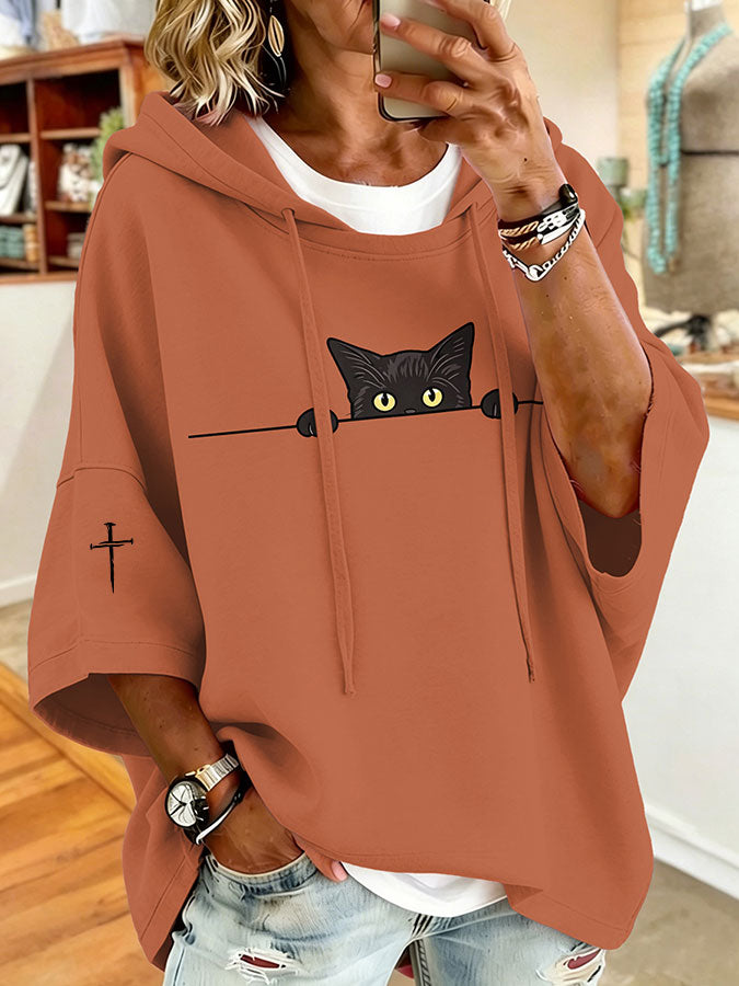 Women'S Vintage Cat Print Hoodie