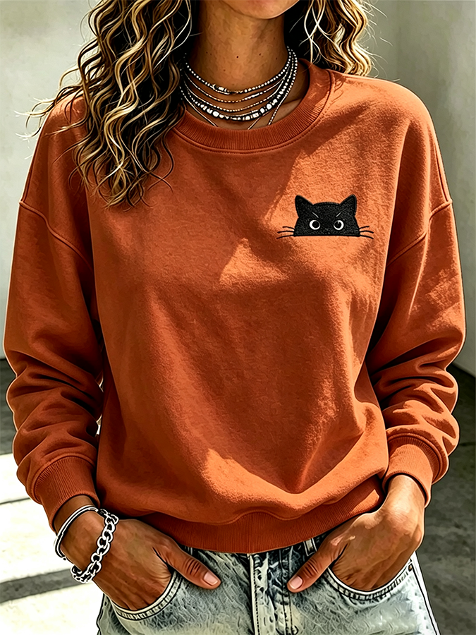 Women'S Casual Black Cat Art Printed Sports Shirt