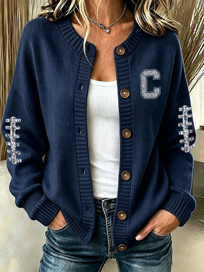 Women'S Casual Football Knitted Cardigan Top