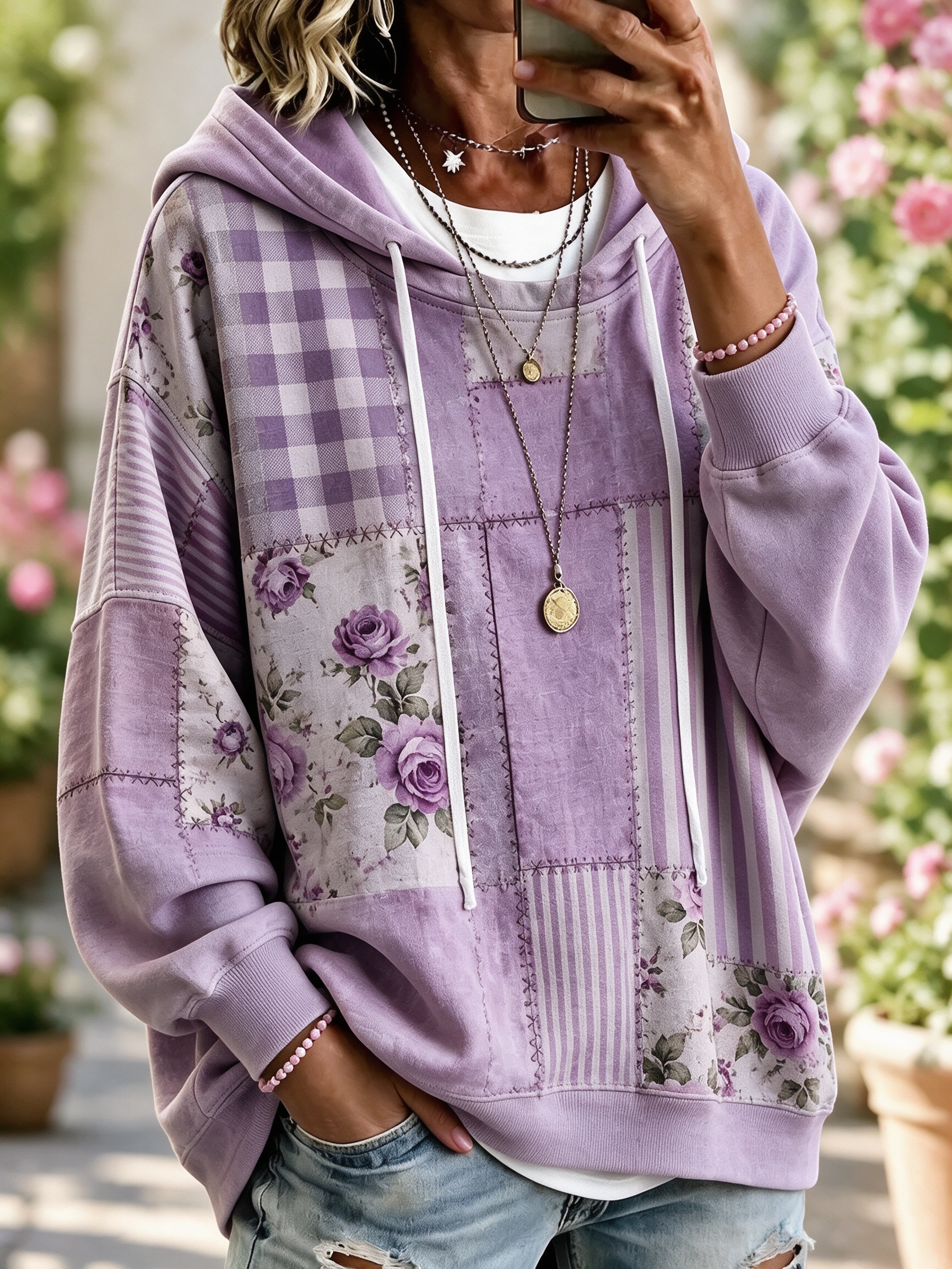Women's Geometric Art Flower Hoodie