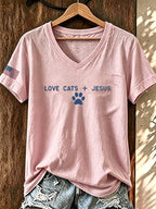 Women Love Jesus And Cats Printed T-Shirt