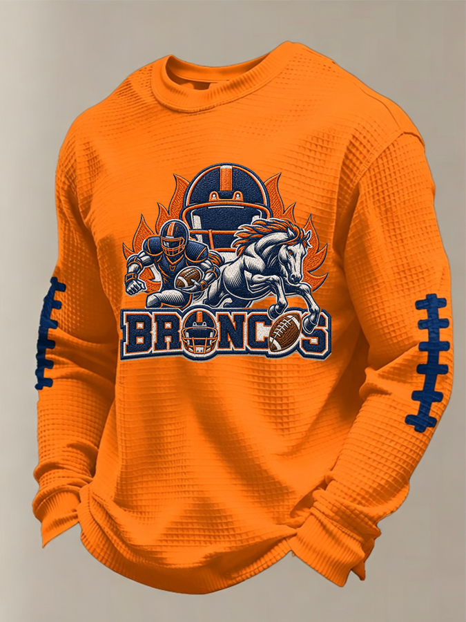 Men'S Football Fan Casual Long Sleeved Waffle Top
