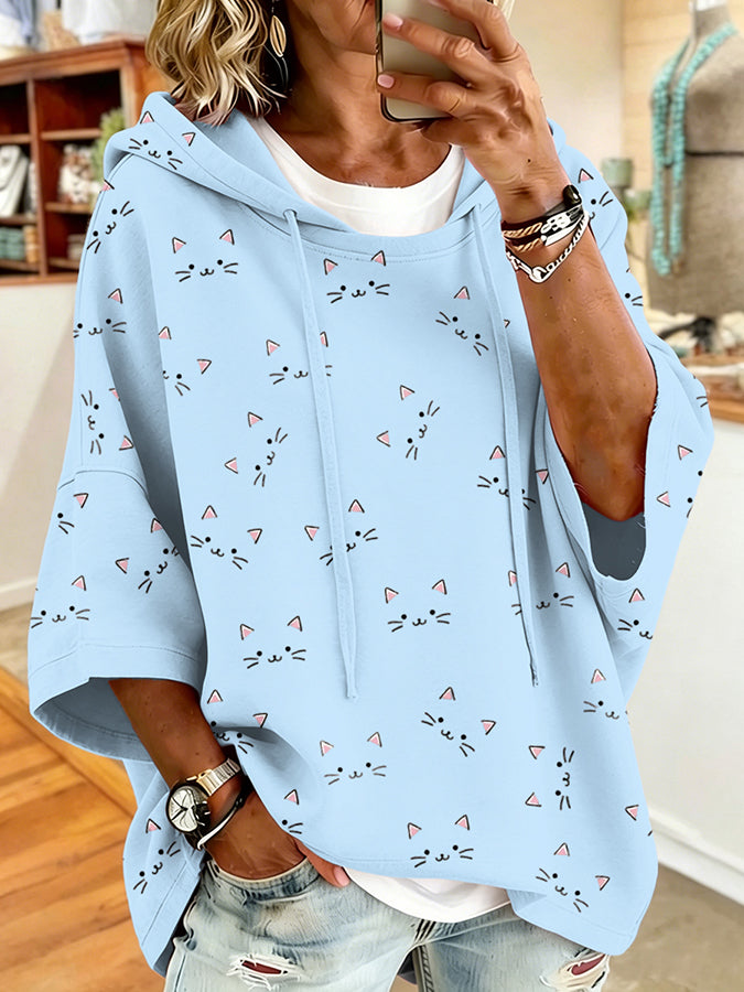 Women'S Vintage Cat Print Hoodie