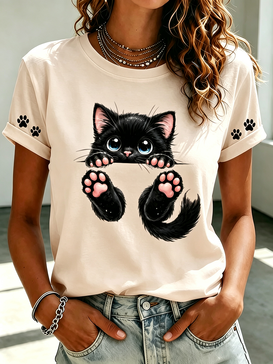 Women's Cute Cat Printed Casual T-shirt