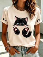 Women's Cute Cat Printed Casual T-shirt