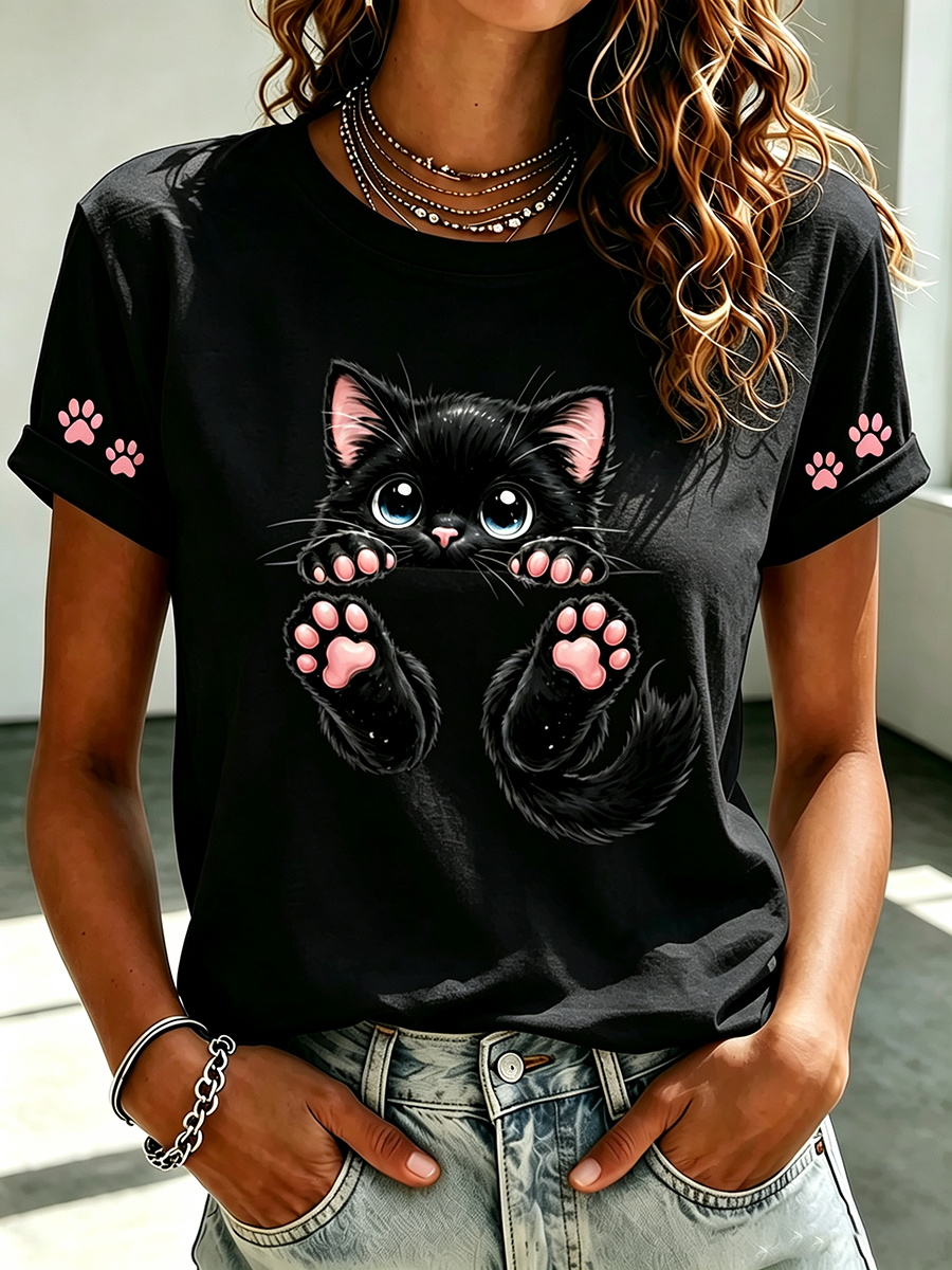 Women's Cute Cat Printed Casual T-shirt