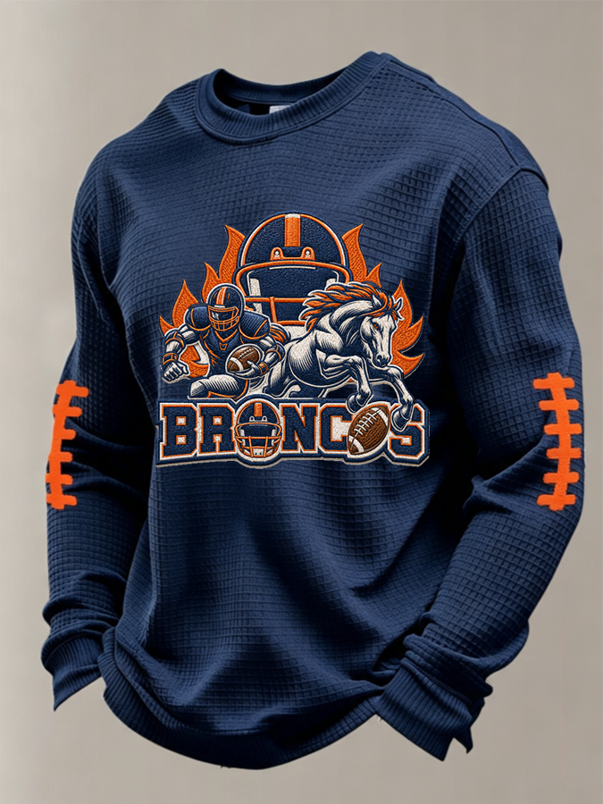 Men'S Football Fan Casual Long Sleeved Waffle Top