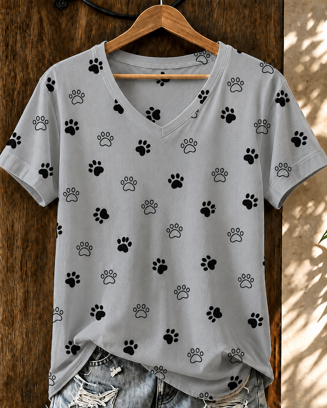 Women'S Cat Printed V-Neck T-Shirt