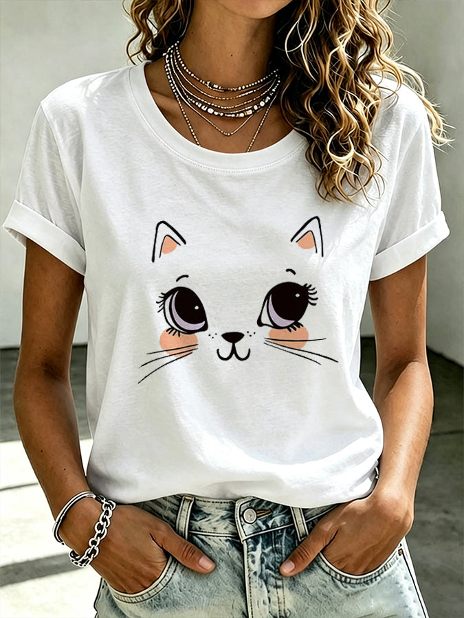 Women'S Cat Printed Casual T-Shirt