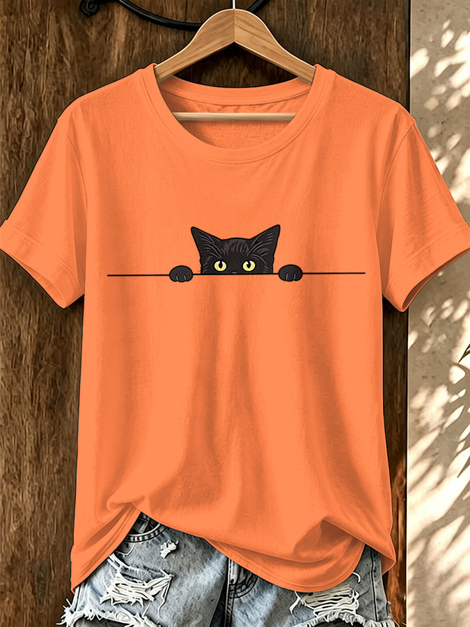 Women'S Retro Cat Print T-Shirt